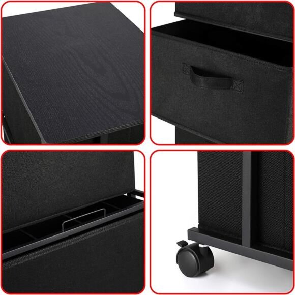 Black 3 Drawer Storage Tower Dresser Fabric Organizer Rolling Slim Bedroom Close - Picture 5 of 7